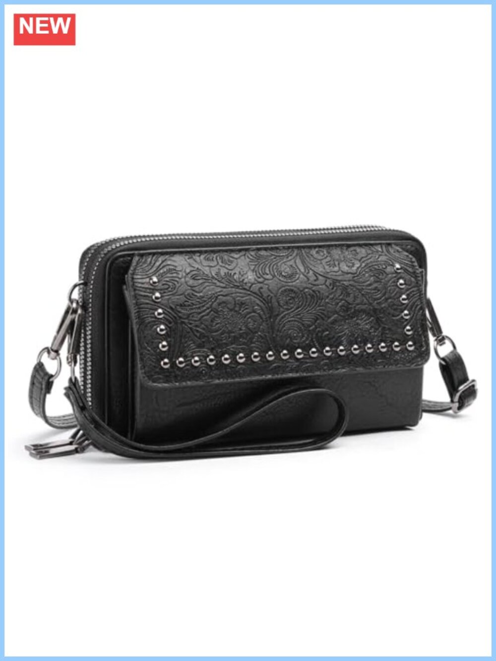 PU Leather Crossbody Wallet Purse Zip Around 2 Strap Wristlet